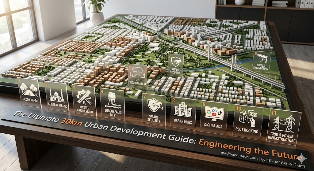 "Building a 30km project is a journey of a thousand technical details. Let Madinacontech be your partner in turning these blueprints into a living reality. Contact Iftikhar Akram Dileri today for professional consultancy."