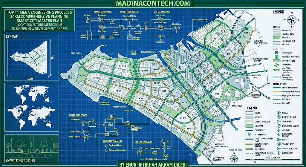 Top 11 Mega – Engineering 2D Design, 30km Planning & Smart City Blueprint | Future Urban Growth